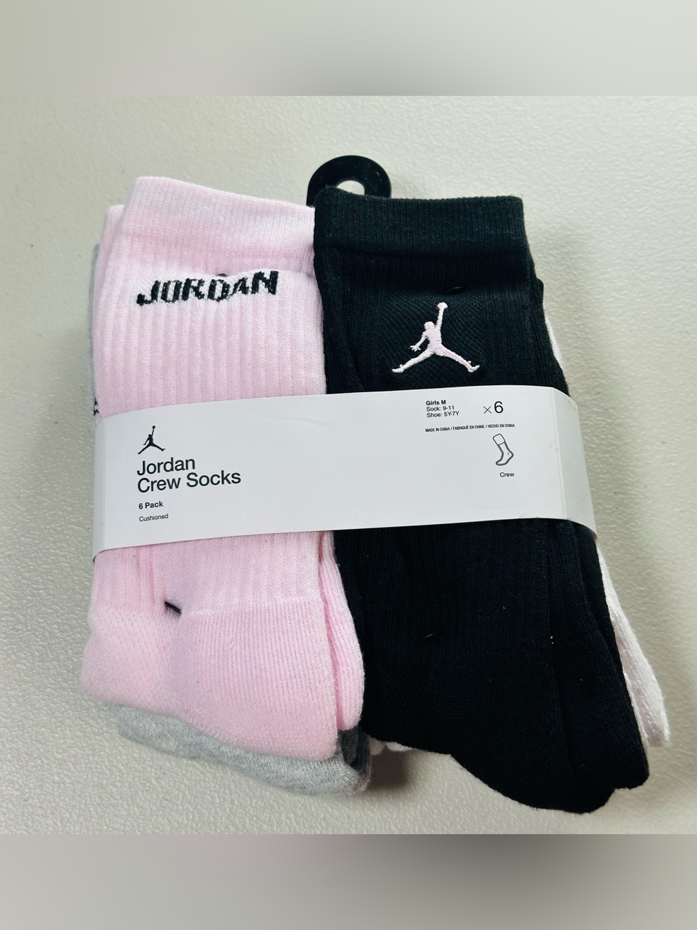 Jordan Kids Crew Socks Pack - Pink, Black & White pack of 6